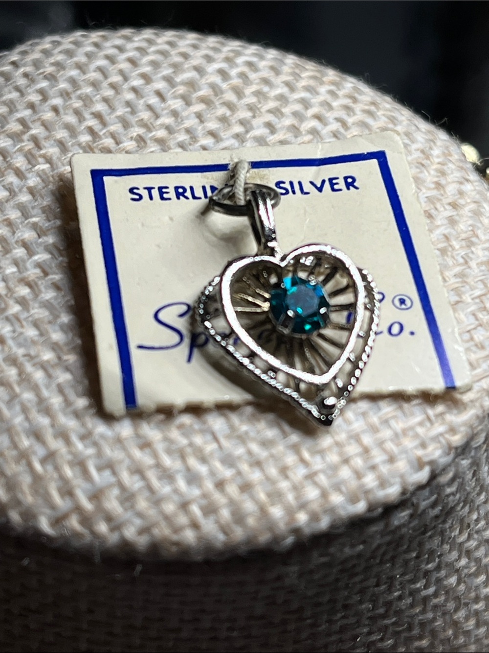 Sterling Silver Heart Pendant with Teal Stone